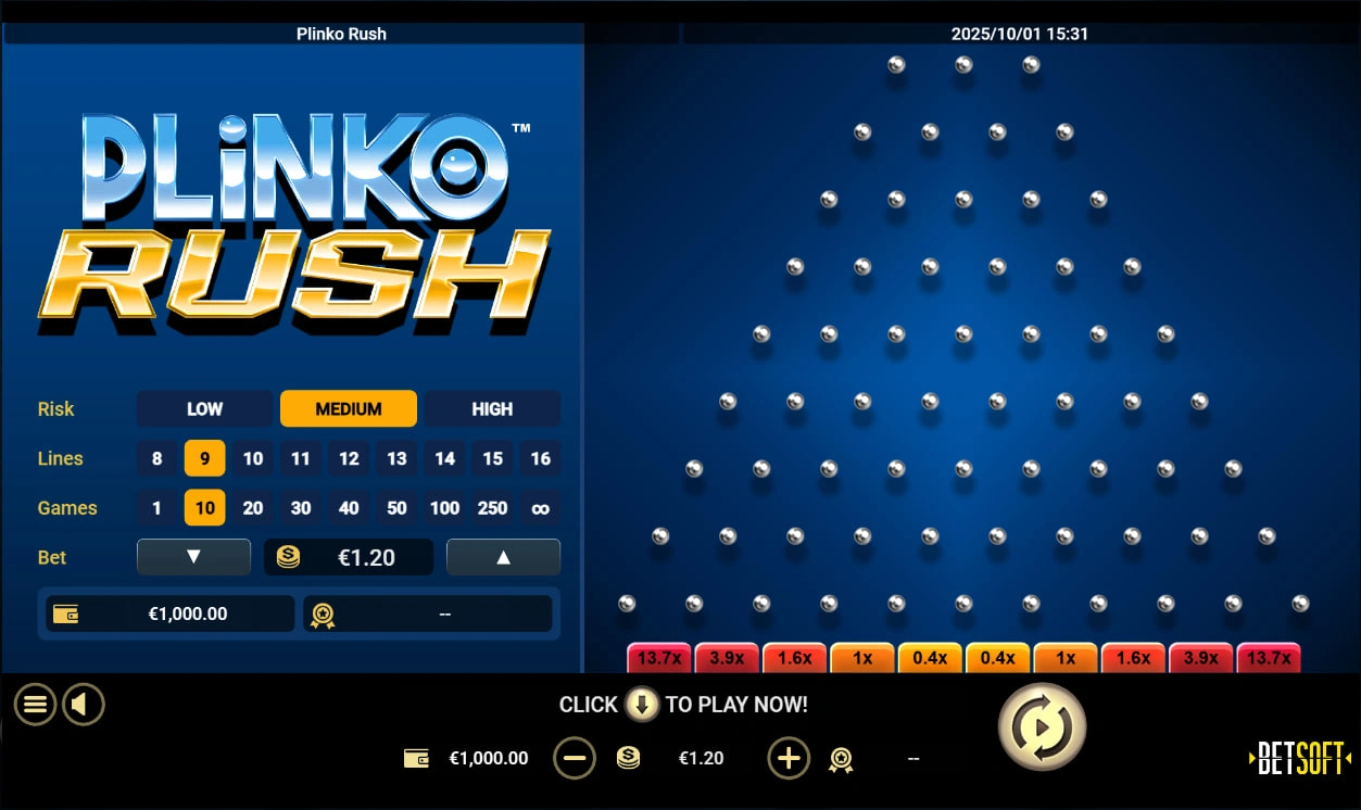 Fast-paced Plinko Rush game interface