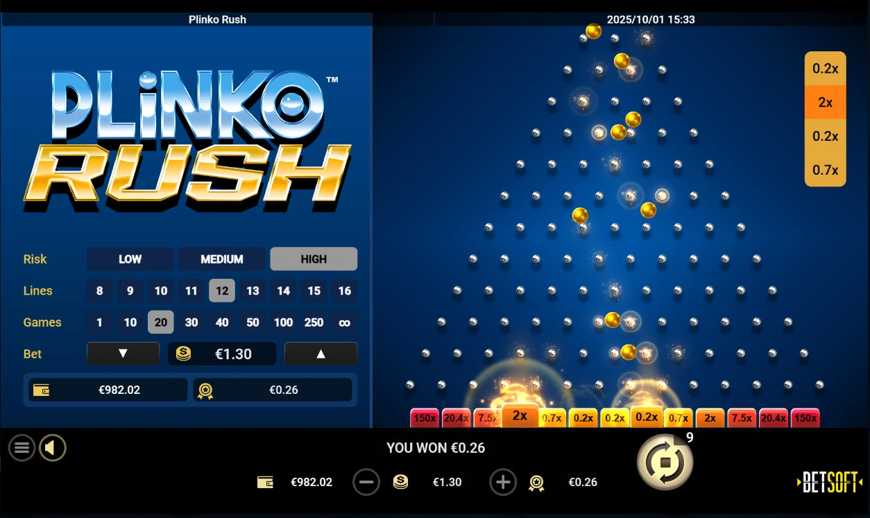 Adrenaline-pumping high risk Plinko mode